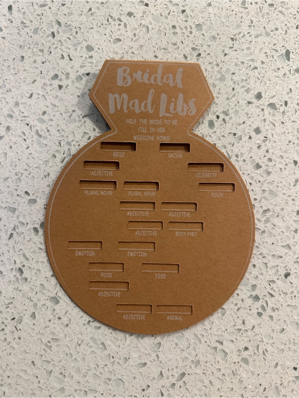 Bridal Mad Libs Game